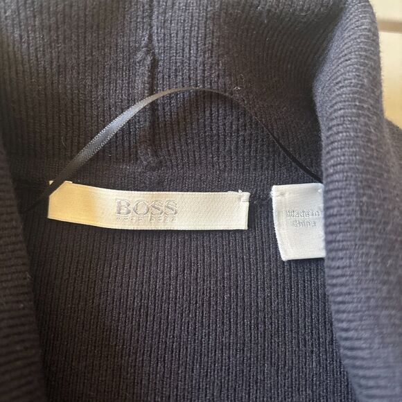 HUGO BOSS Coat Womens Medium Black Ribbed Long Sleeve Tie Waisted Open Front - Picture 5 of 10